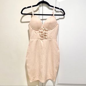 Fashion Nova corset style laced dress nude color